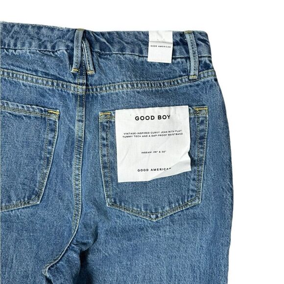 Good American Good Boy Straight Leg Trendy Side Slit Denim Jeans - Picture 10 of 12